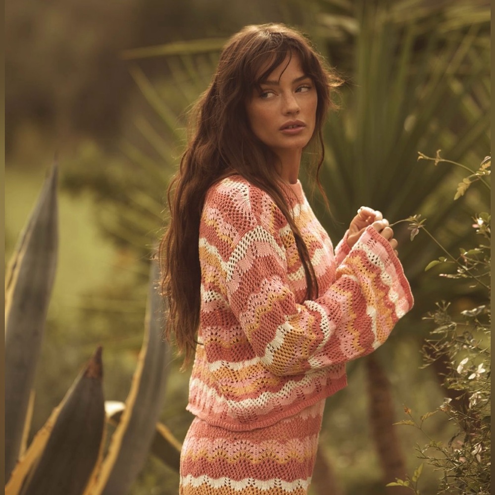 LSPACE Sun Ray Crochet Crop Sweater